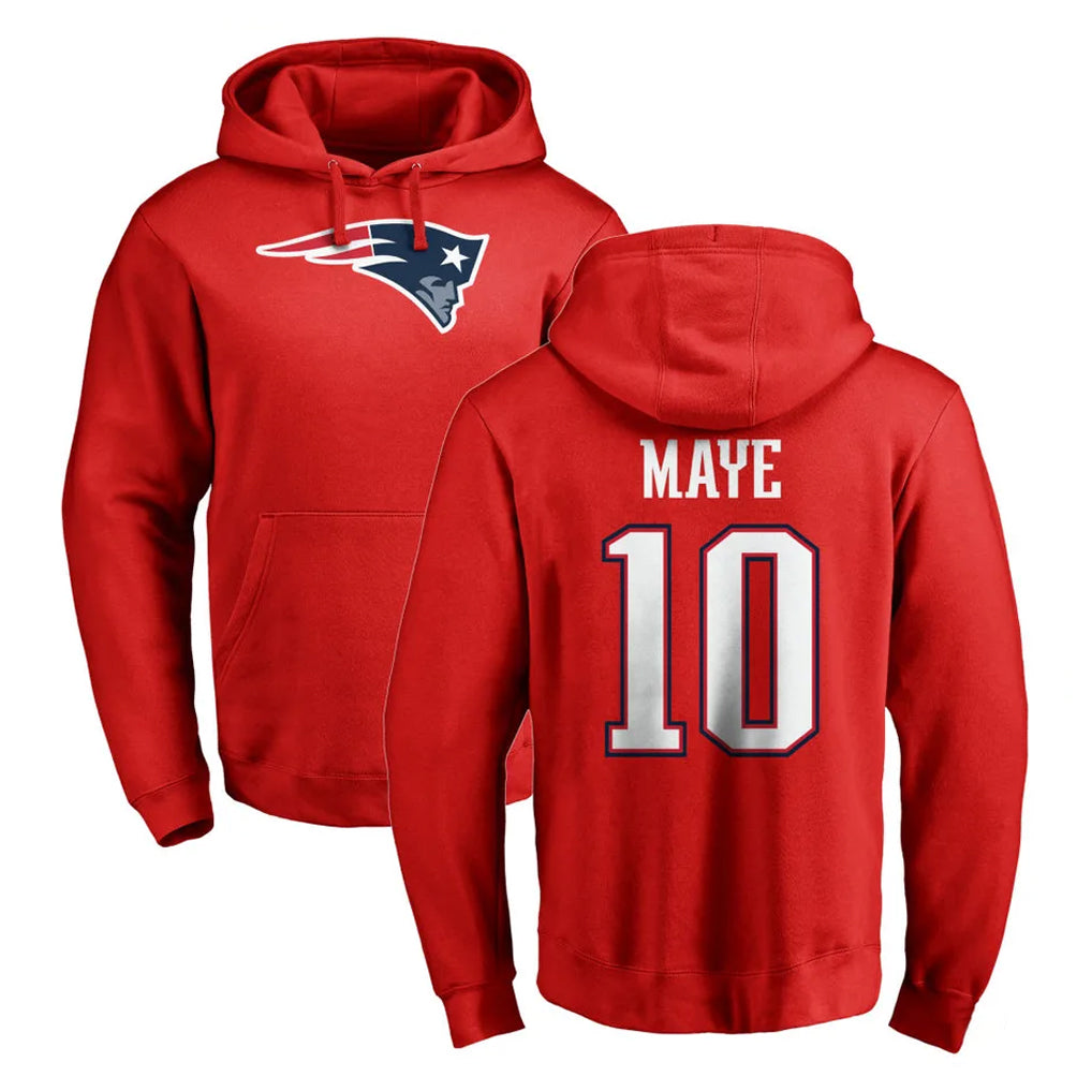 Friene NE.Patriots #10 Drake Maye Player Red LOGO Pullover Hoodies Home Game Stitched Jerseys