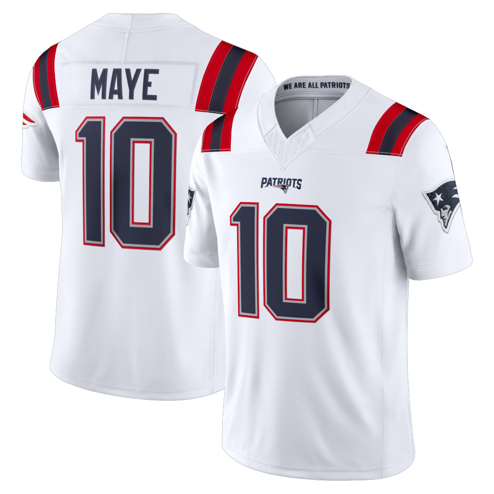 Friene NE.Patriots #10 Drake Maye Player White Limited Vapor F.U.S.E. Home Game Stitched Jerseys