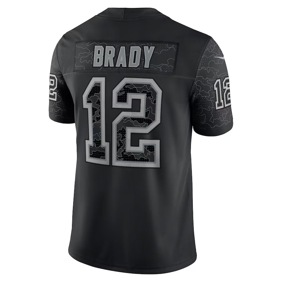 Friene NE.Patriots #12 Tom Brady Player Black Reflective Limited Stitched Jerseys
