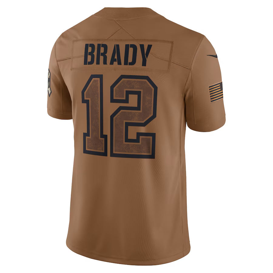 Friene NE.Patriots #12 Tom Brady Player Brown Salute To Service Limited Stitched Jerseys