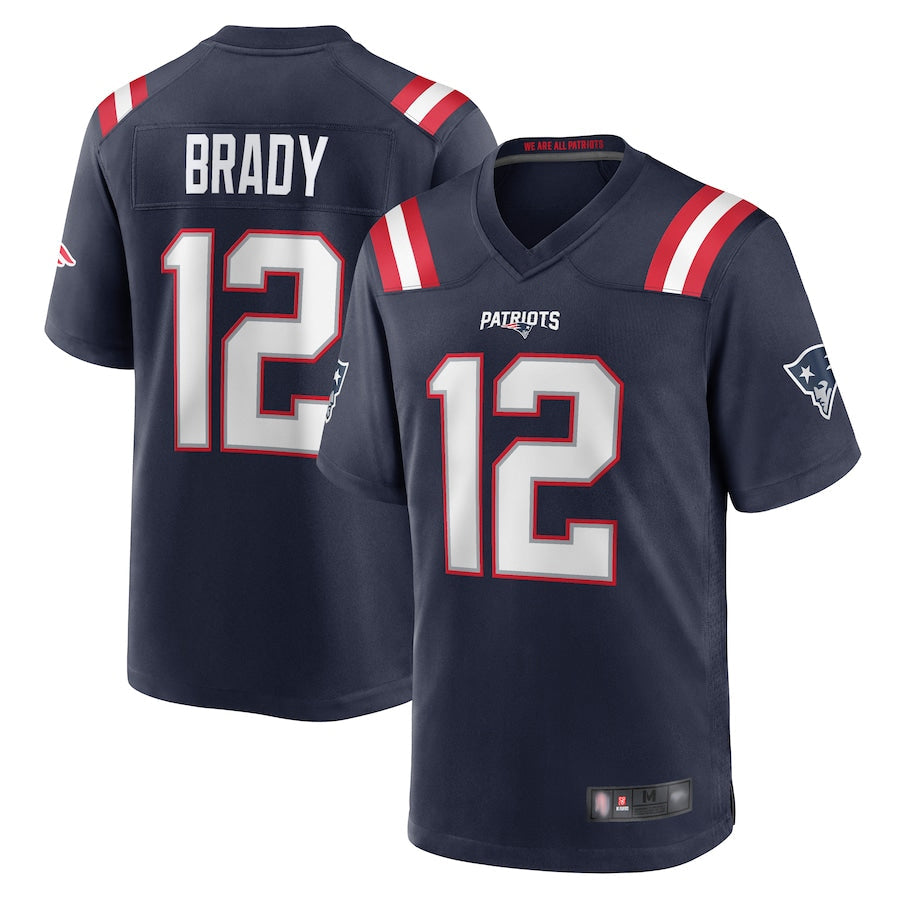Friene NE.Patriots #12 Tom Brady Player Navy Game Replica Stitched Jerseys