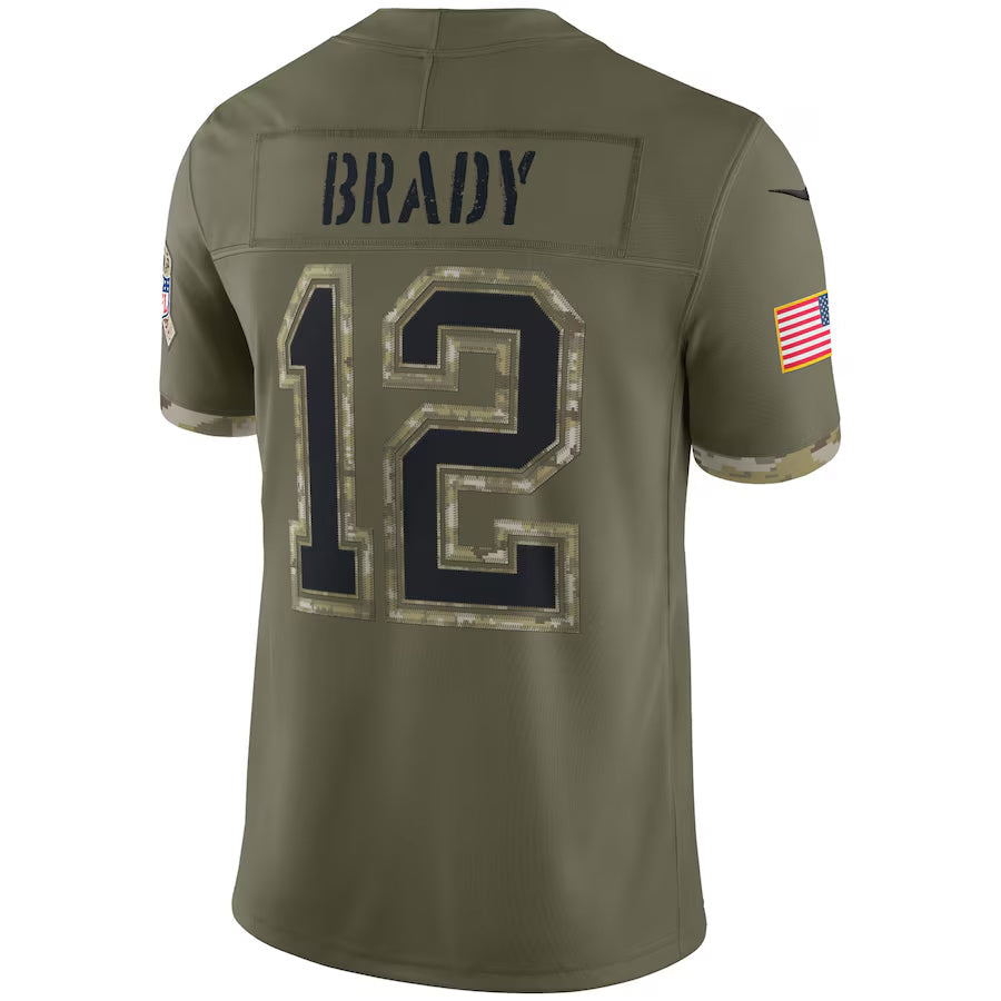 Friene NE.Patriots #12 Tom Brady Player Olive Salute To Service Limited Stitched Jerseys