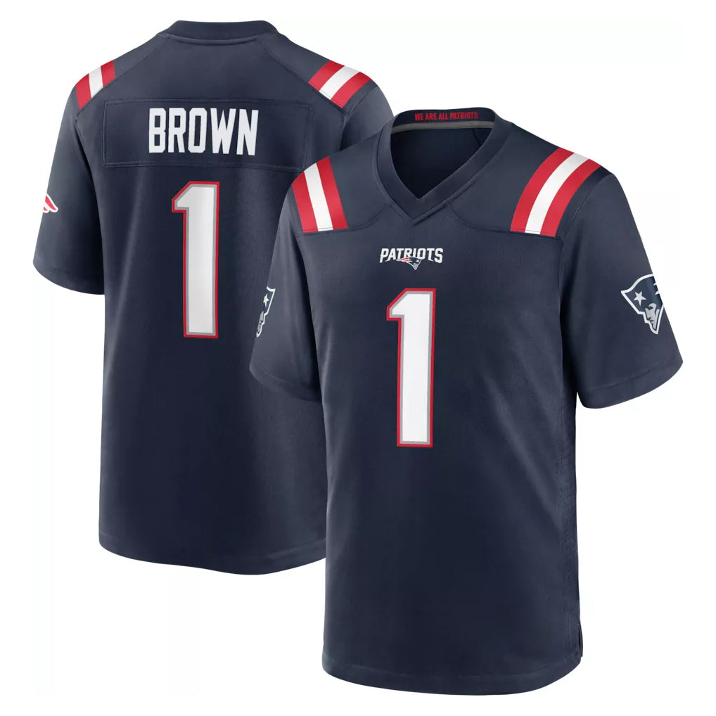 Friene NE.Patriots #1 A.J. Brown Player Navy Home Game Stitched Jerseys