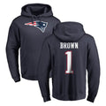 Friene NE.Patriots #1 A.J. Brown Player Navy LOGO Pullover Hoodies Home Game Stitched Jerseys