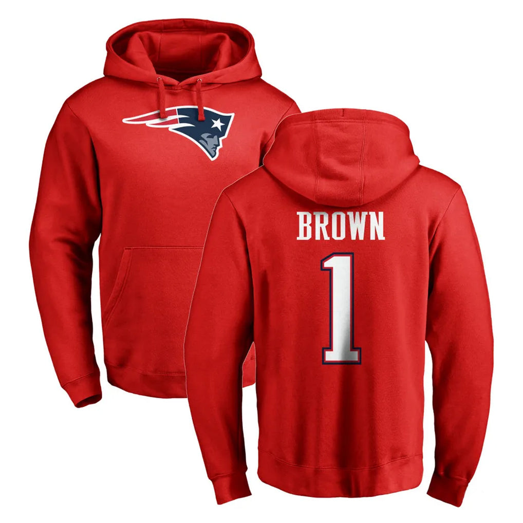 Friene NE.Patriots #1 A.J. Brown Player Red LOGO Pullover Hoodies Home Game Stitched Jerseys