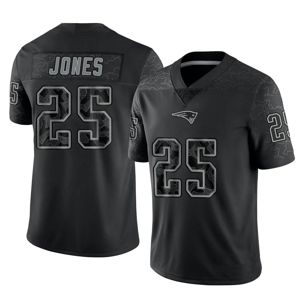 Friene NE.Patriots #25 Marcus Jones Player Black Reflective LImited Home Game Stitched Jerseys
