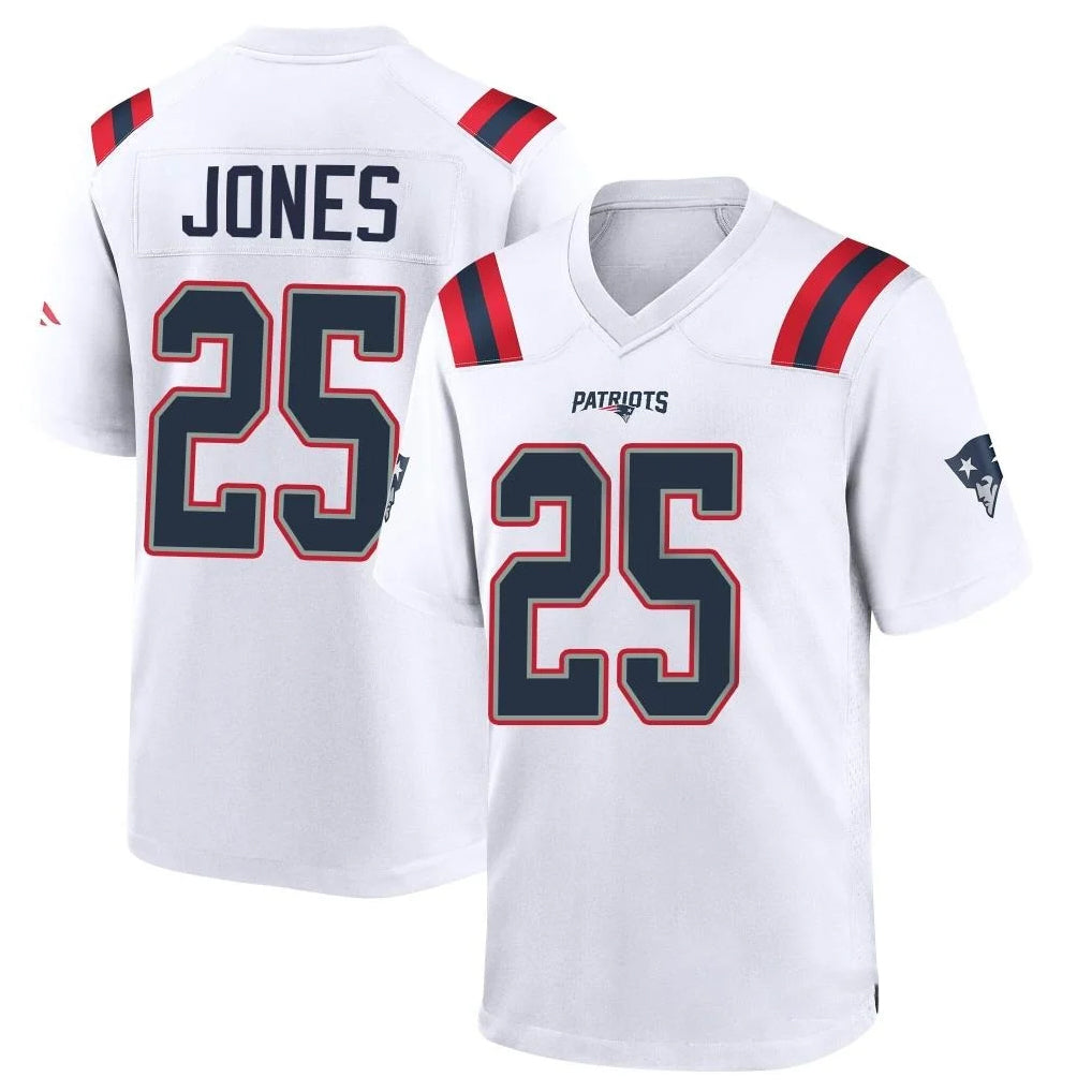 Friene NE.Patriots #25 Marcus Jones Player White Home Game Stitched Jerseys