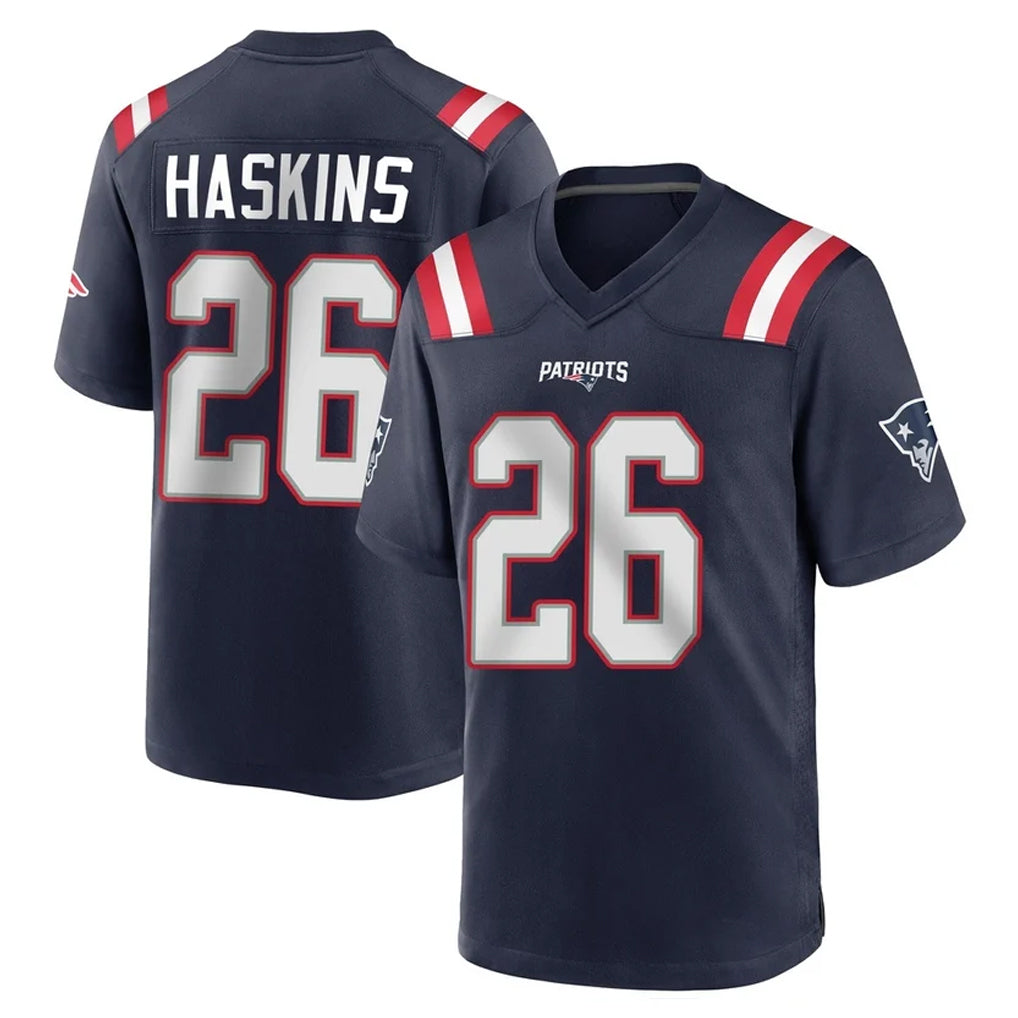 Friene NE.Patriots #26 Hassan Haskins Navy Home Game Stitched Jerseys