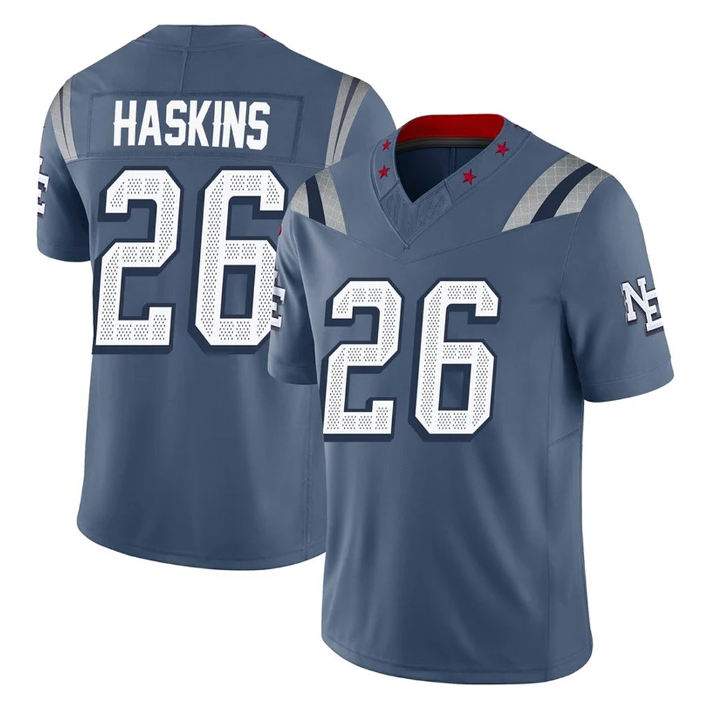 Friene NE.Patriots #26 Hassan Haskins Player Blue Limited Rivalries Collection Home Game Stitched Jerseys