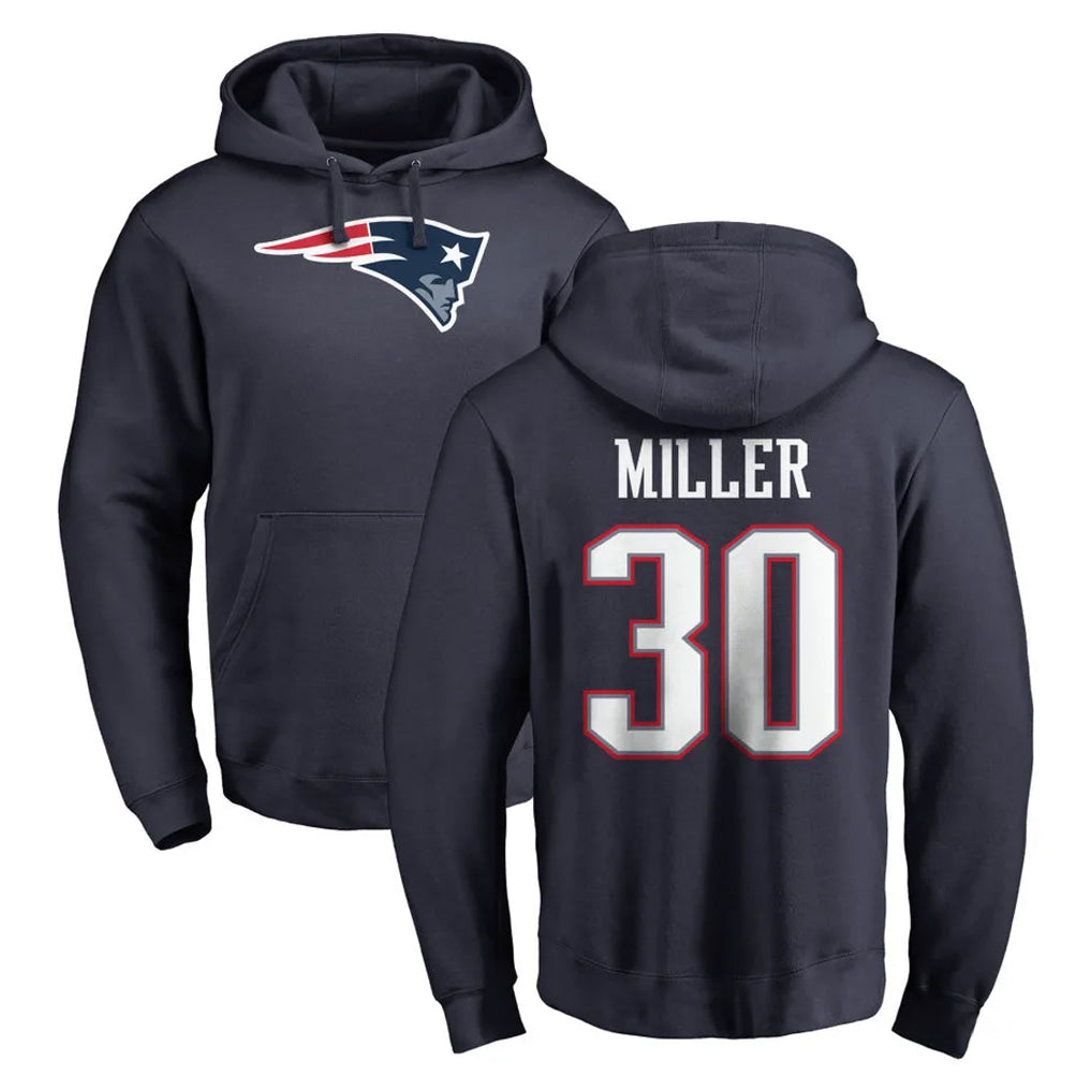 Friene NE.Patriots #30 Jam Miller Player Navy LOGO Pullover Hoodies Home Game Stitched Jerseys