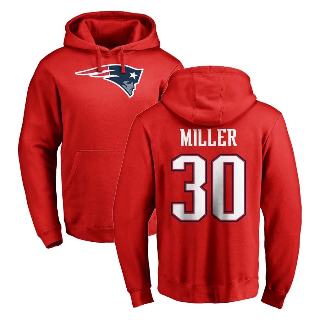 Friene NE.Patriots #30 Jam Miller Player Red LOGO Pullover Hoodies Home Game Stitched Jerseys