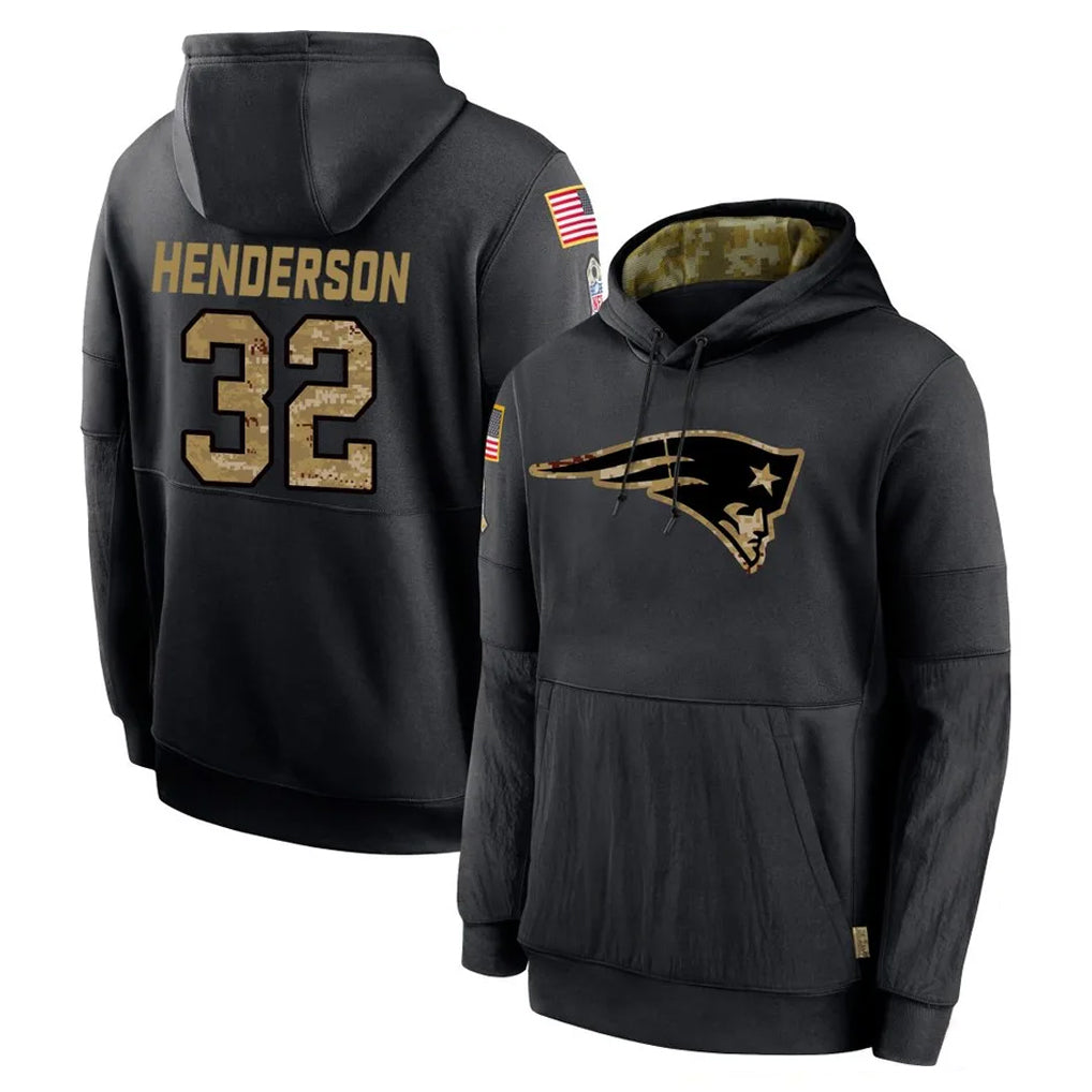 Friene NE.Patriots #32 TreVeyon Henderson Player Black Salute to Service Hoodies Limited Game Stitched Jerseys