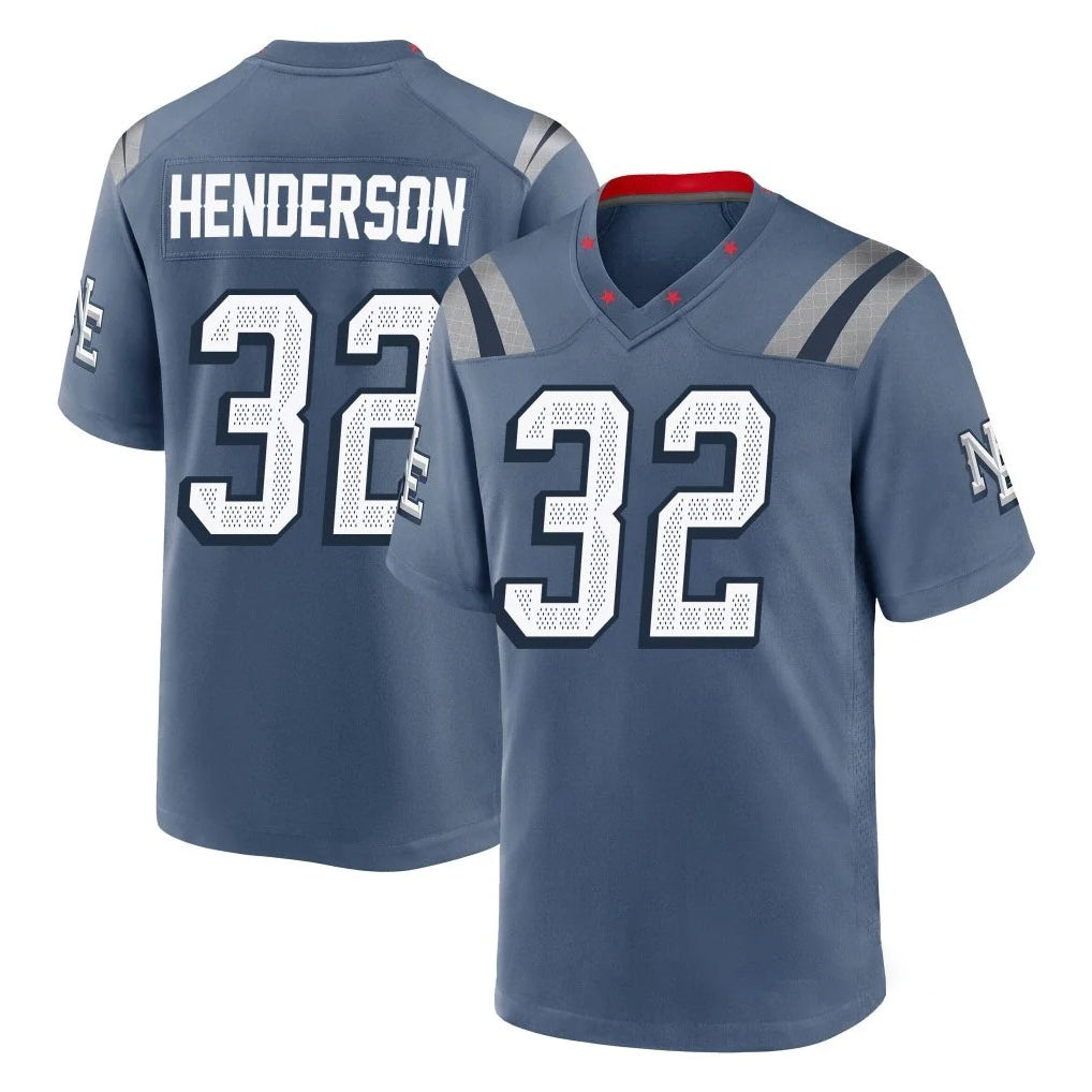 Friene NE.Patriots #32 TreVeyon Henderson Player Blue Rivalries Collection Home Game Stitched Jerseys