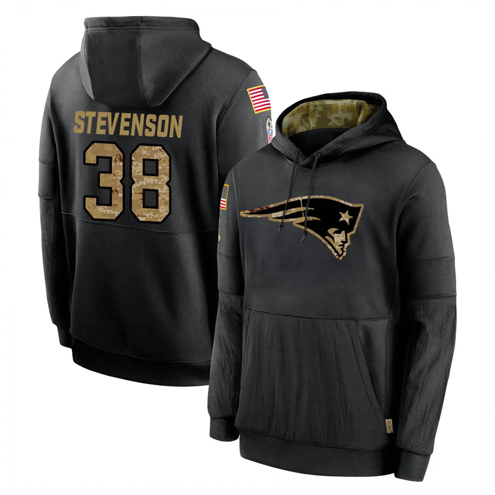 Friene NE.Patriots #38 Rhamondre Stevenson Player Black Salute to Service Hoodies Limited Game Stitched Jerseys