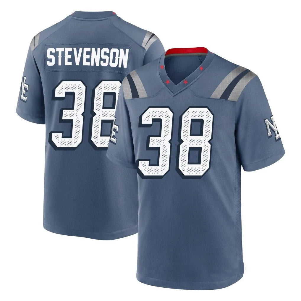 Friene NE.Patriots #38 Rhamondre Stevenson Player Blue Rivalries Collection Home Game Stitched Jerseys
