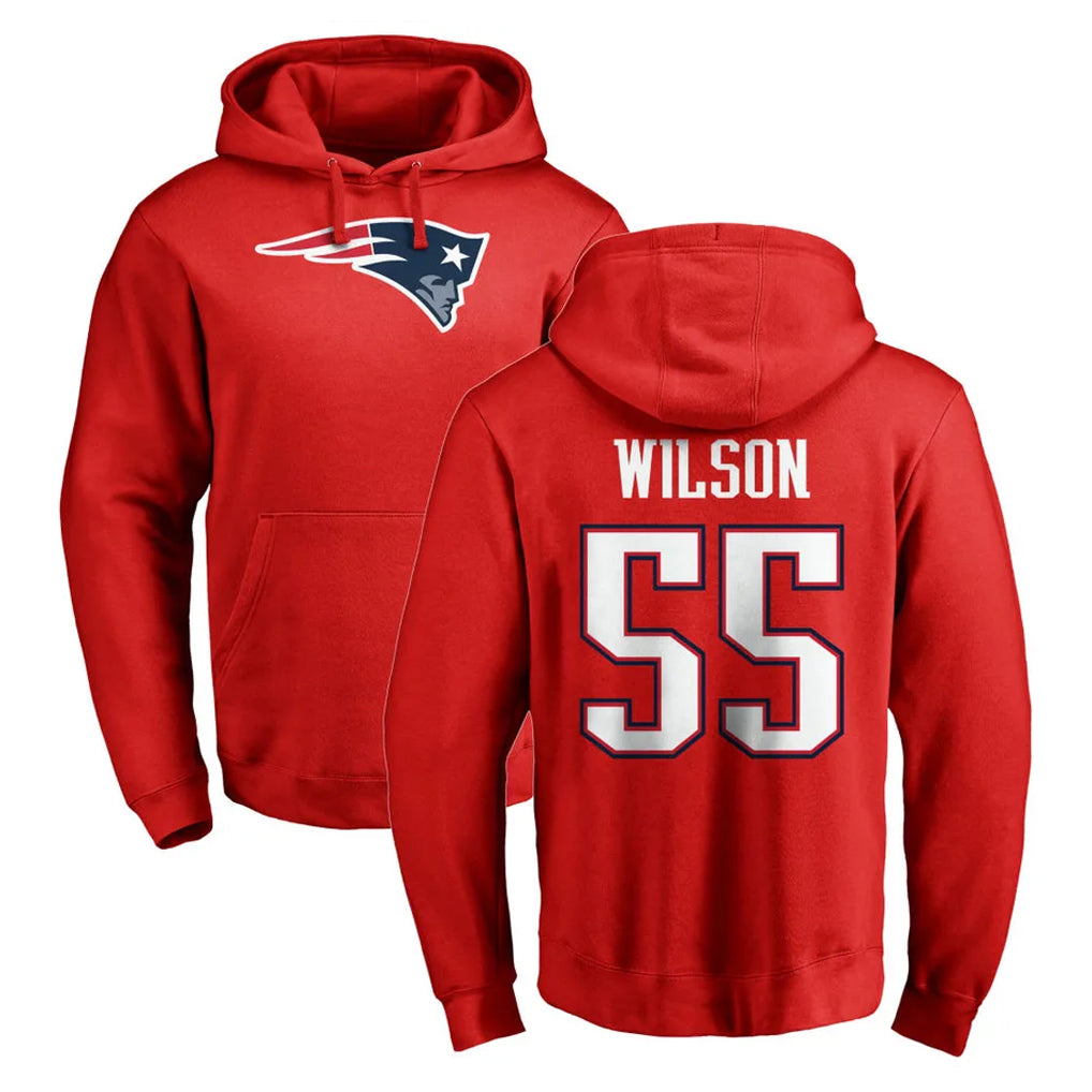 Friene NE.Patriots #55 Jared Wilson Player Red LOGO Pullover Hoodies Home Game Stitched Jerseys
