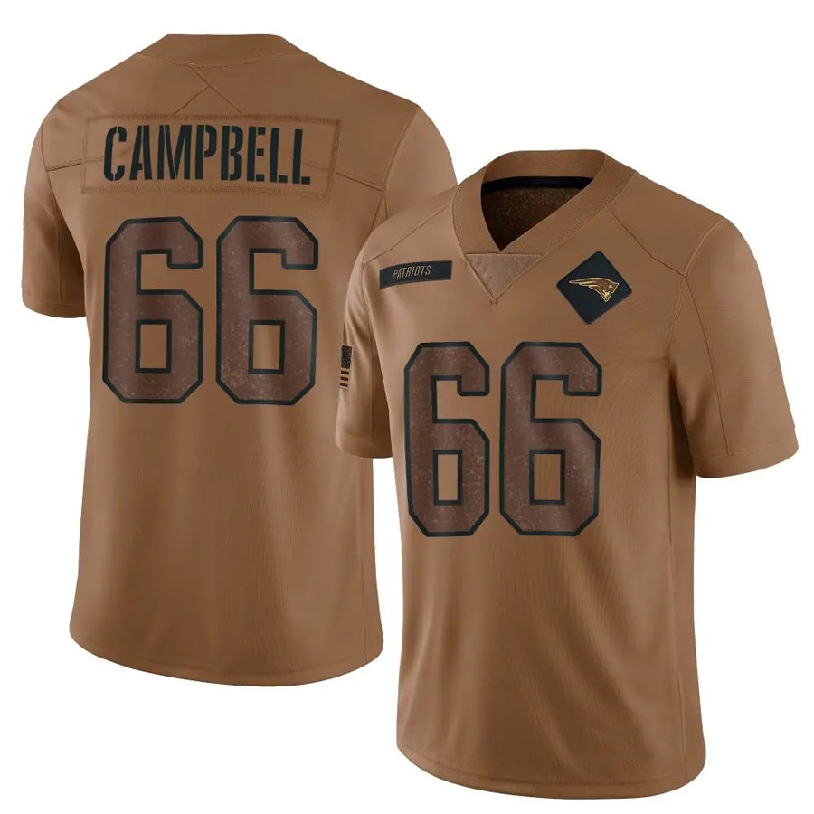 Friene NE.Patriots #66 Will Campbell Player Salute To Service Limited Brown Stitched Jerseys