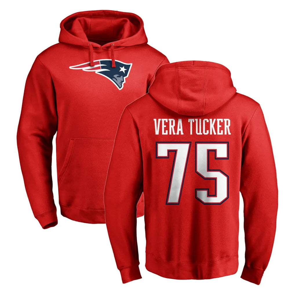 Friene NE.Patriots #75 Alijah Vera-Tucker Player Red LOGO Pullover Hoodies Home Game Stitched Jerseys