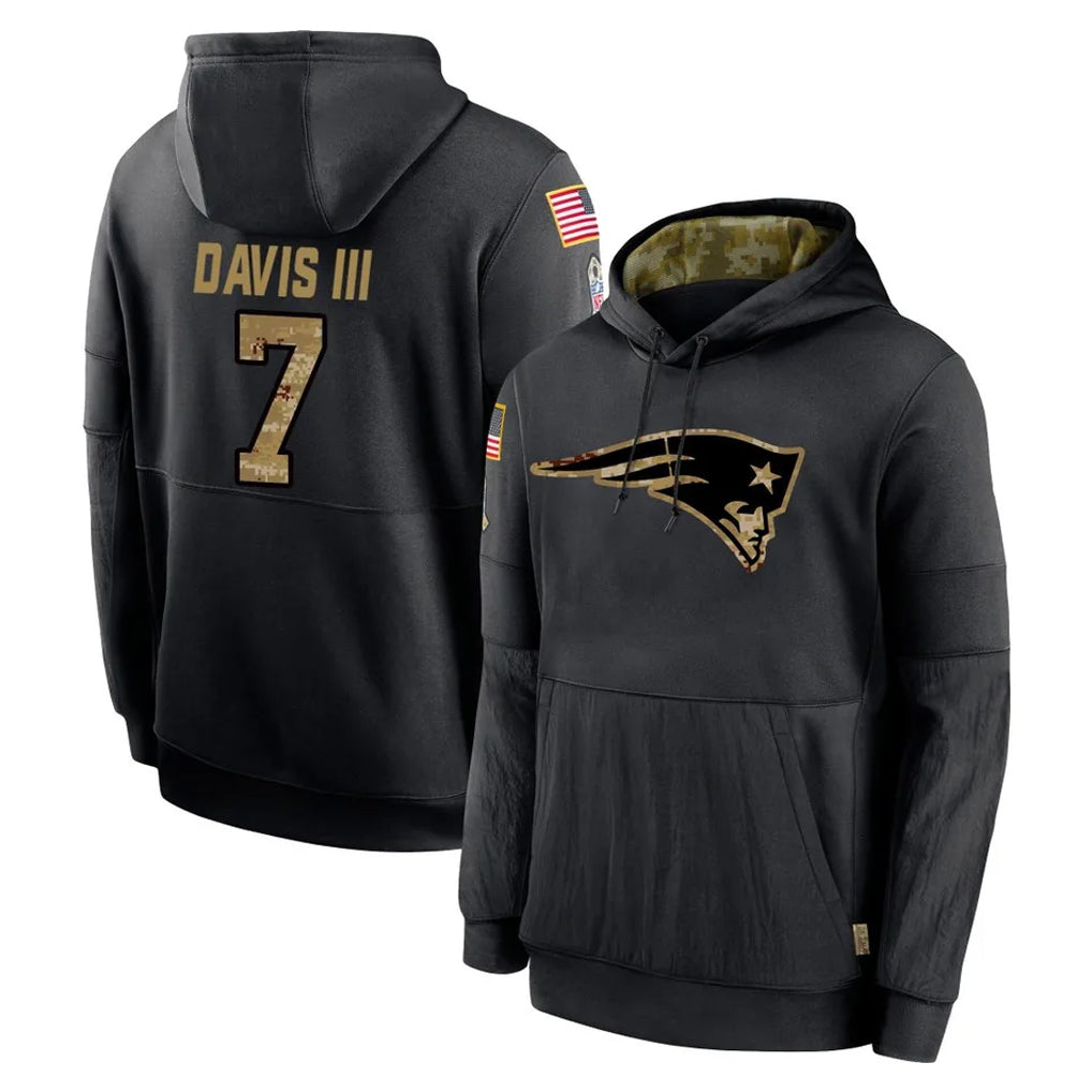 Friene NE.Patriots #7 Carlton Davis III Player Black Salute to Service Hoodies Limited Game Stitched Jerseys