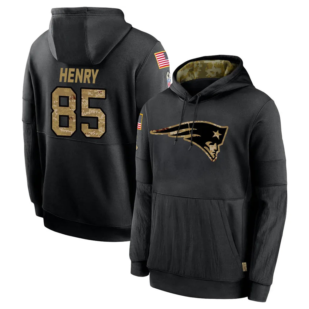 Friene NE.Patriots #85 Hunter Henry Player Black Salute to Service Hoodies Limited Game Stitched Jerseys