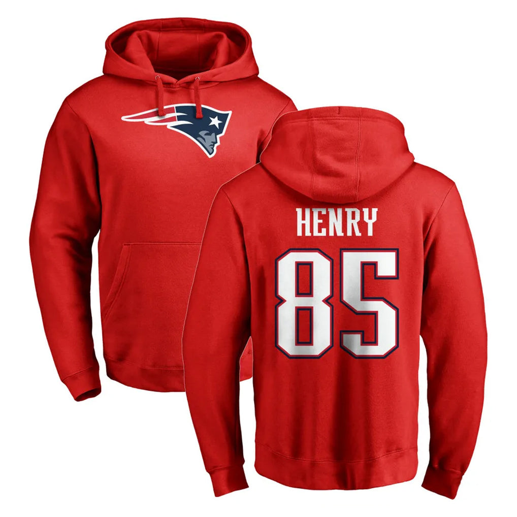 Friene NE.Patriots #85 Hunter Henry Player Red LOGO Pullover Hoodies Home Game Stitched Jerseys