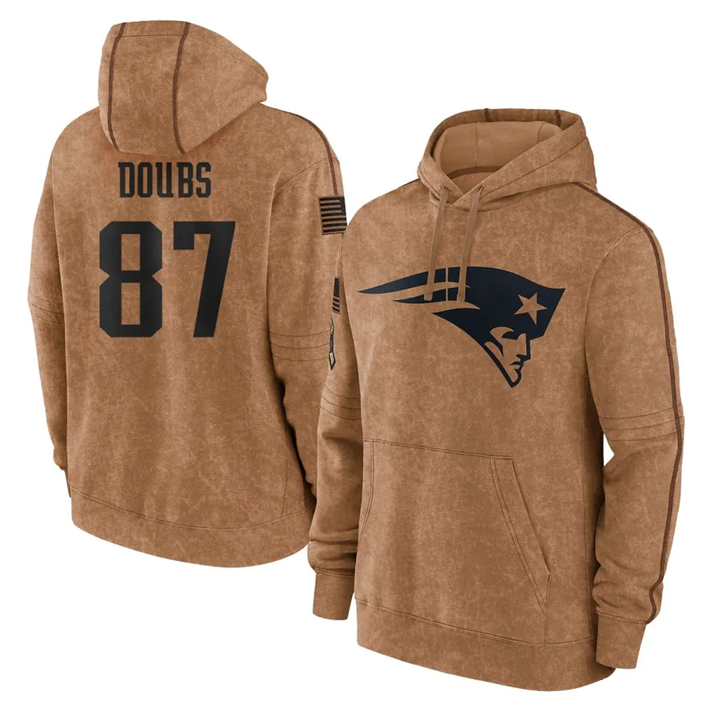Friene NE.Patriots #87 Romeo Doubs Player Brown Salute to Service Pullover Hoodies Limited Game Stitched Jerseys