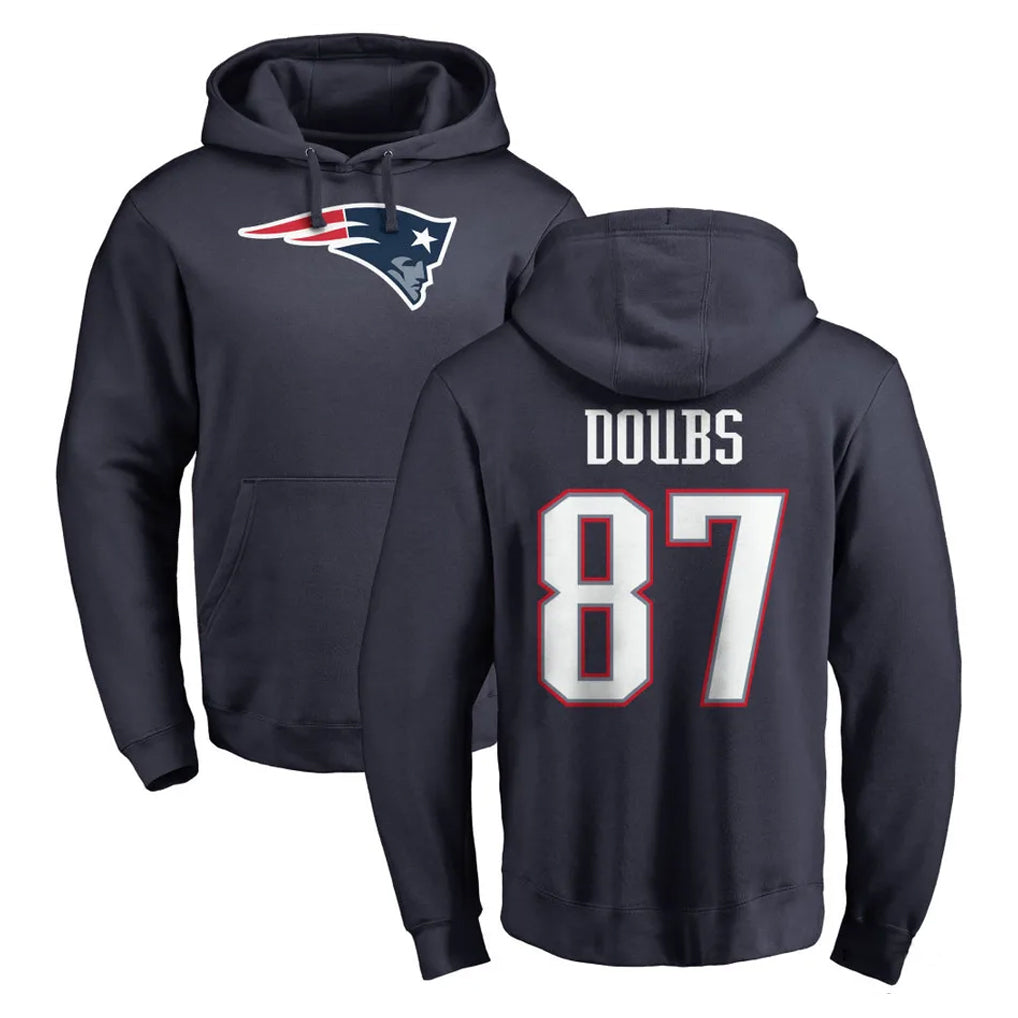 Friene NE.Patriots #87 Romeo Doubs Player Navy LOGO Pullover Hoodies Home Game Stitched Jerseys