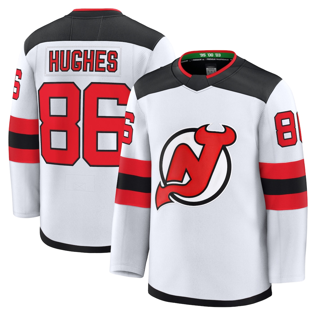 Friene NJ.Devils #86 Jack Hughes White Away Premium Jerseys