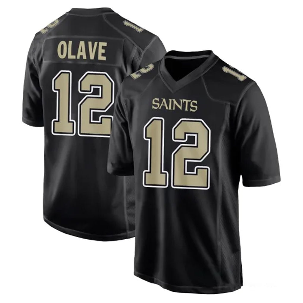 Friene NO.Saints #12 Chris Olave Player Black Carbon Fashion Home Game Stitched Jerseys