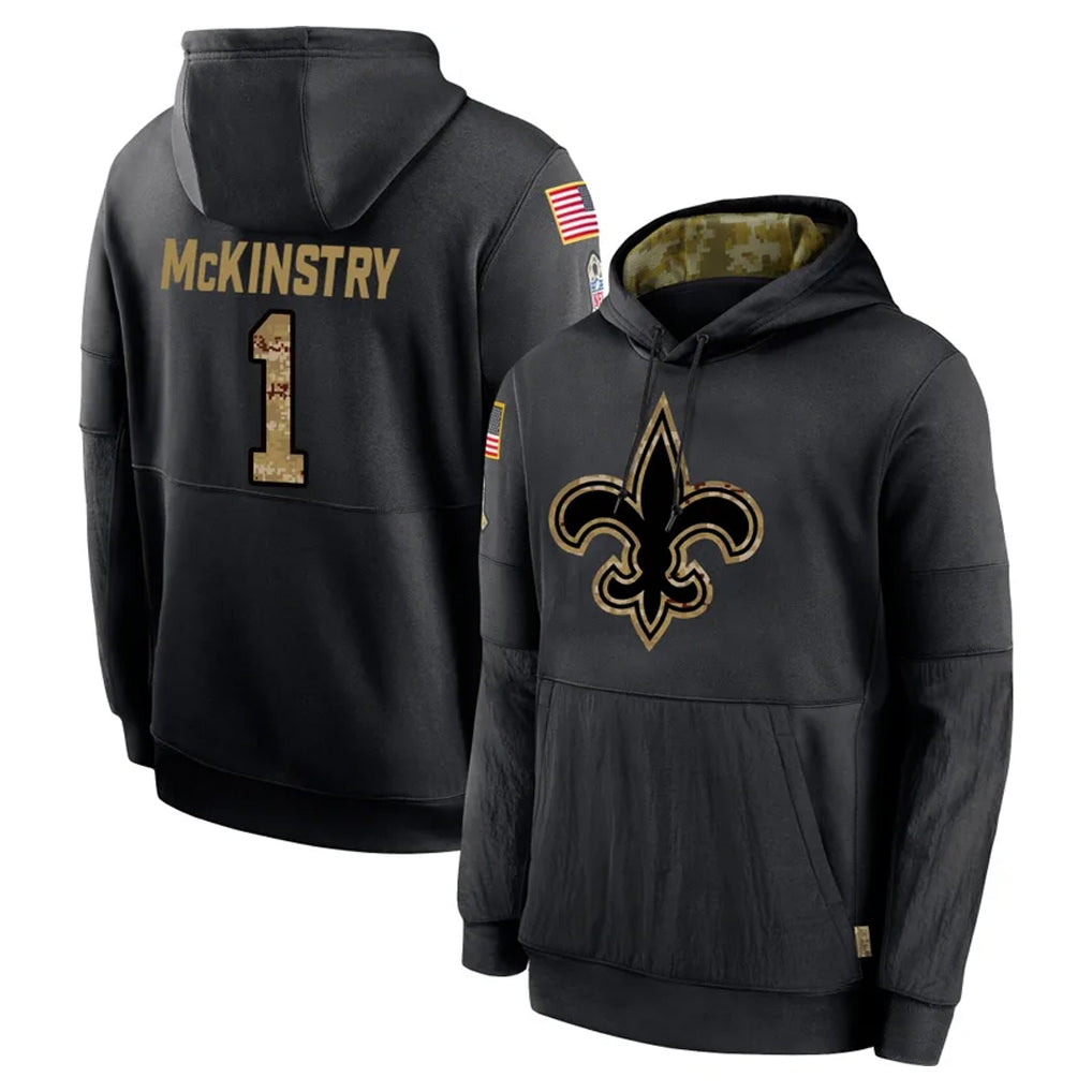 Friene NO.Saints #1 Kool-Aid McKinstry Player Black Salute to Service Hoodies Limited Game Stitched Jerseys