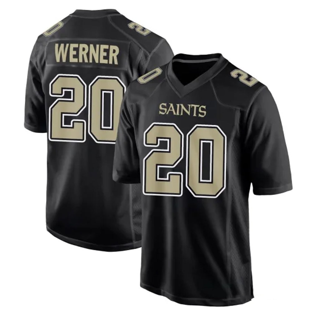 Friene NO.Saints #20 Pete Werner Player Black Carbon Fashion Home Game Stitched Jerseys