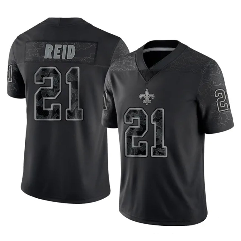 Friene NO.Saints #21 Justin Reid Player Black Limited Reflective Home Game Stitched Jerseys