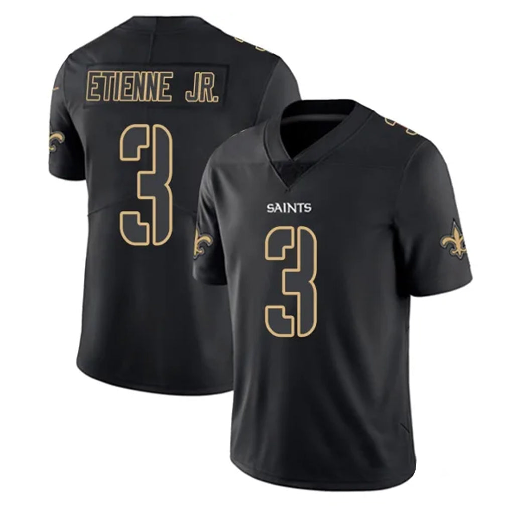 Friene NO.Saints #3 Travis Etienne Jr. Player Black Impact Limited Home Game Stitched Jerseys