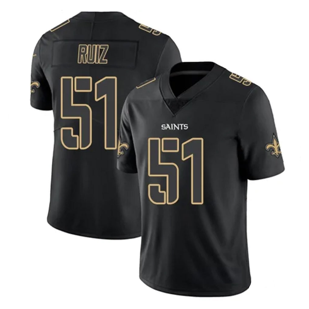 Friene NO.Saints #51 Cesar Ruiz Player Black Impact Limited Home Game Stitched Jerseys
