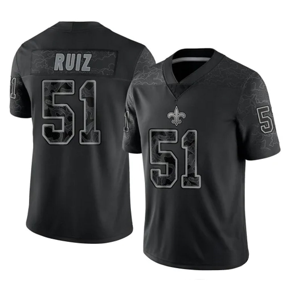 Friene NO.Saints #51 Cesar Ruiz Player Black Limited Reflective Home Game Stitched Jerseys