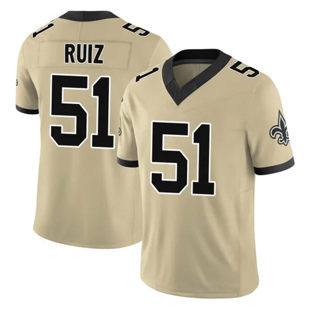 Friene NO.Saints #51 Cesar Ruiz Player Gold Limited Vapor F.U.S.E. Home Game Stitched Jerseys