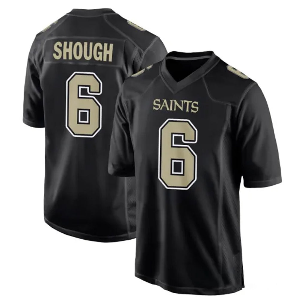 Friene NO.Saints #6 Tyler Shough Player Black Carbon Fashion Home Game Stitched Jerseys