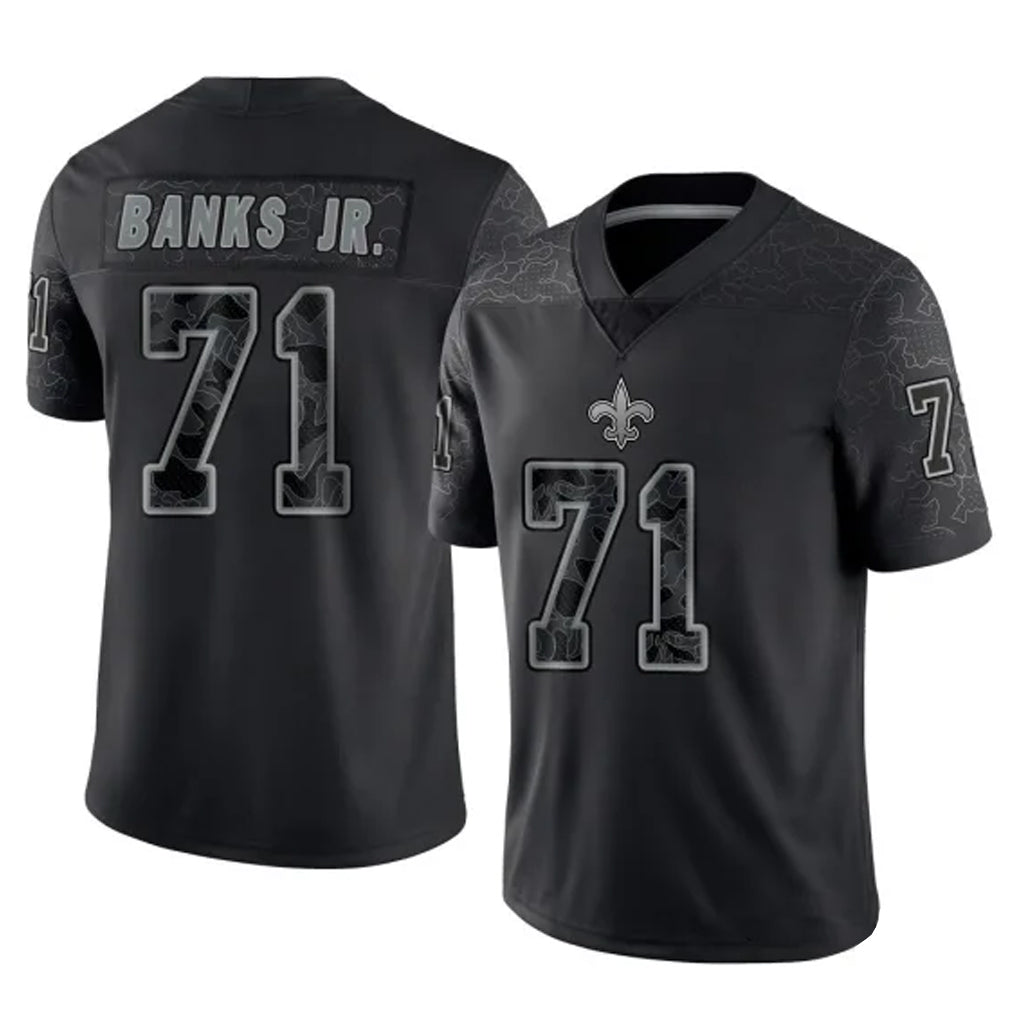 Friene NO.Saints #71 Kelvin Banks Jr. Player Black Limited Reflective Home Game Stitched Jerseys