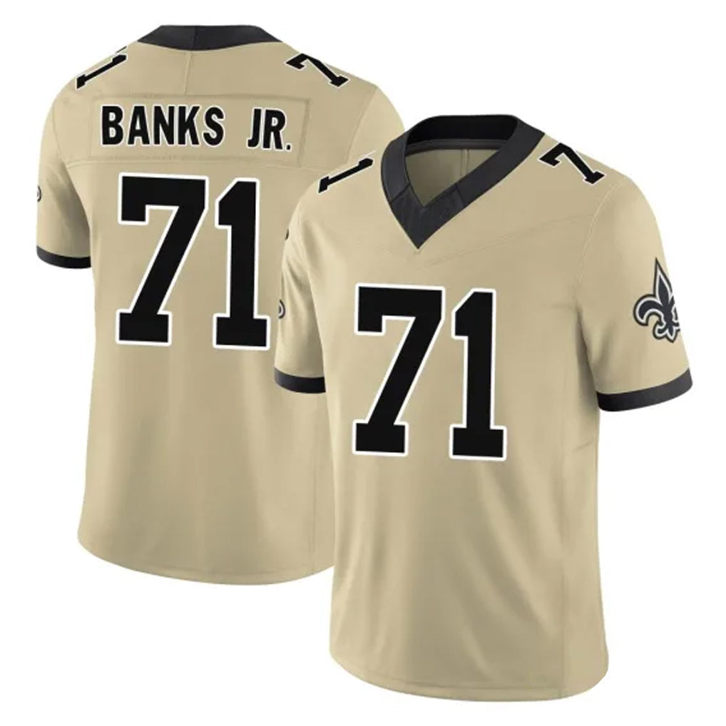 Friene NO.Saints #71 Kelvin Banks Jr. Player Gold Limited Vapor F.U.S.E. Home Game Stitched Jerseys
