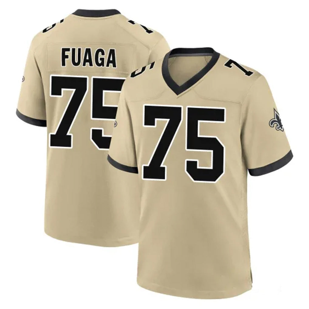 Friene NO.Saints #75 Taliese Fuaga Player Gold Home Game Stitched Jerseys