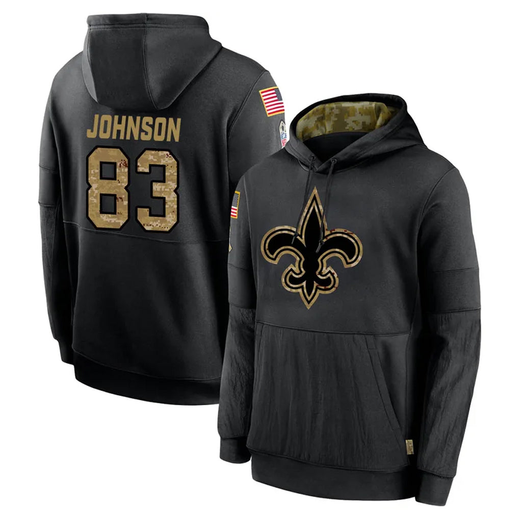 Friene NO.Saints #83 Juwan Johnson Player Black Salute to Service Hoodies Limited Game Stitched Jerseys