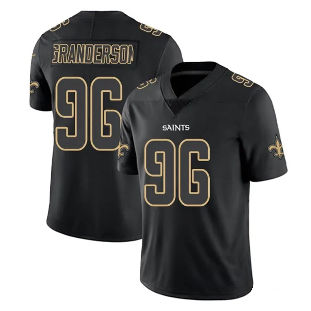 Friene NO.Saints #96 Carl Granderson Player Black Impact Limited Home Game Stitched Jerseys