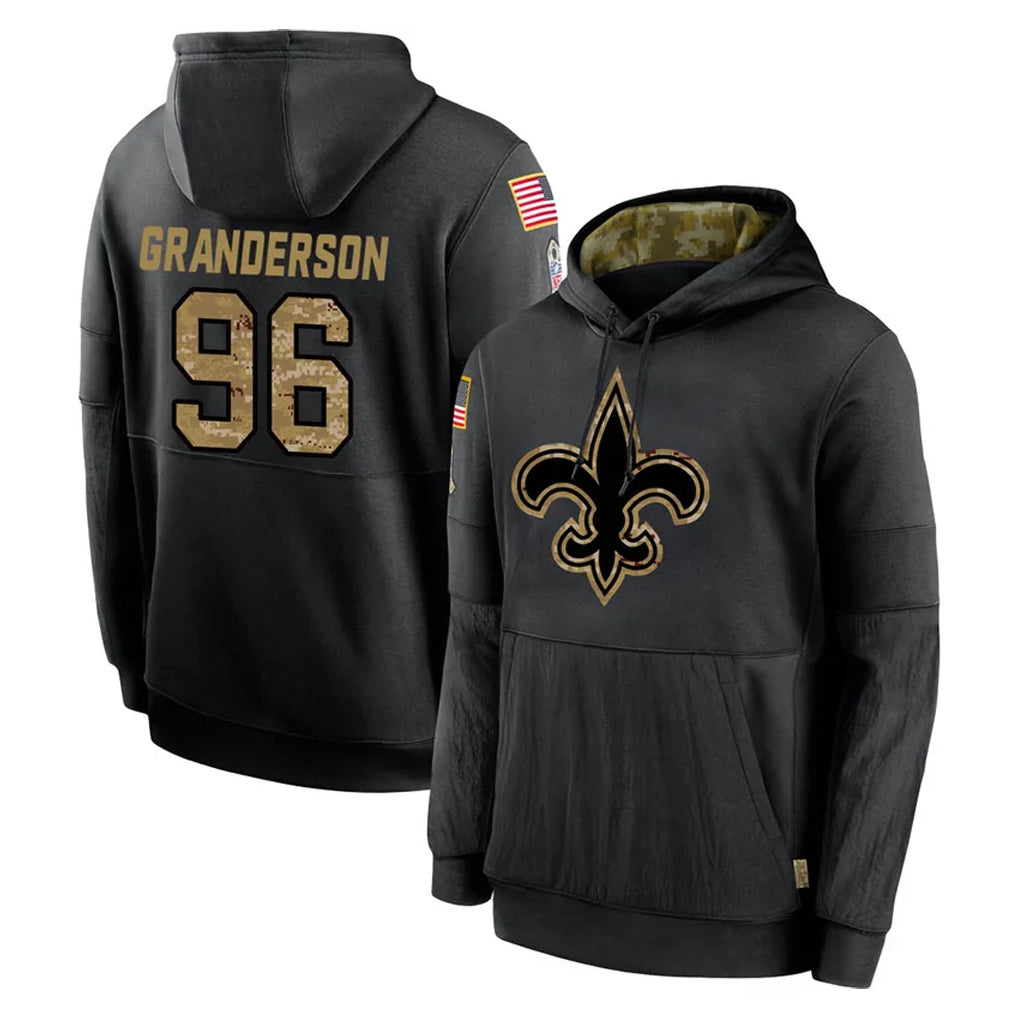 Friene NO.Saints #96 Carl Granderson Player Black Salute to Service Hoodies Limited Game Stitched Jerseys