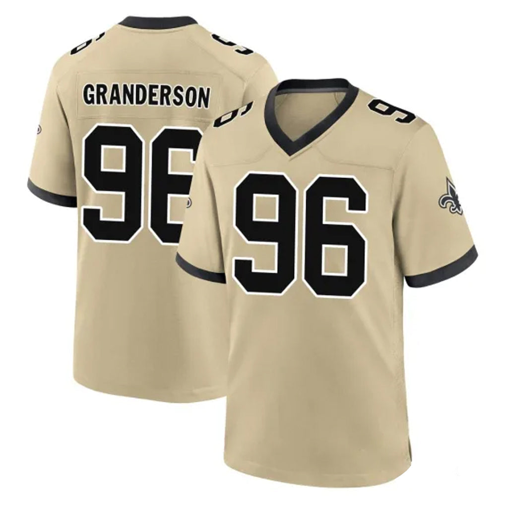 Friene NO.Saints #96 Carl Granderson Player Gold Home Game Stitched Jerseys