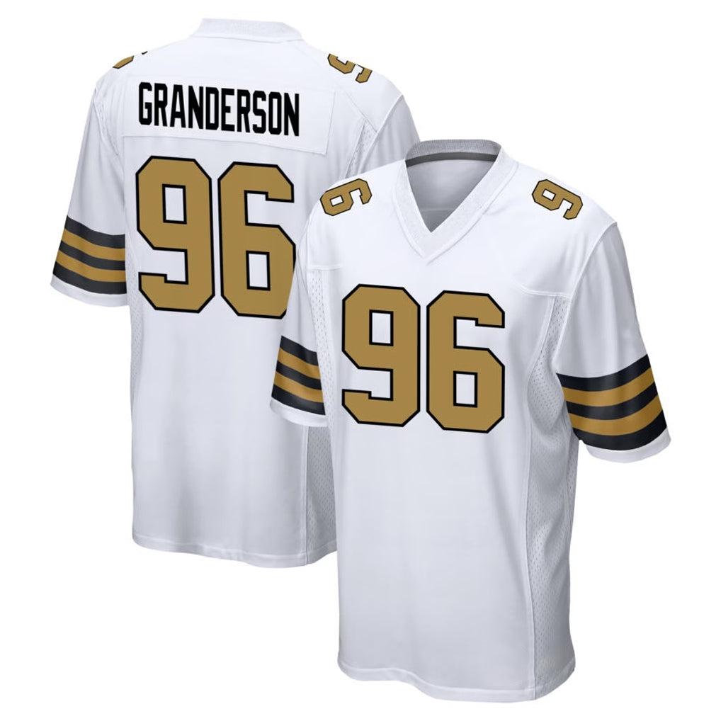 Friene NO.Saints #96 Carl Granderson Player White Alternate Home Game Stitched Jerseys