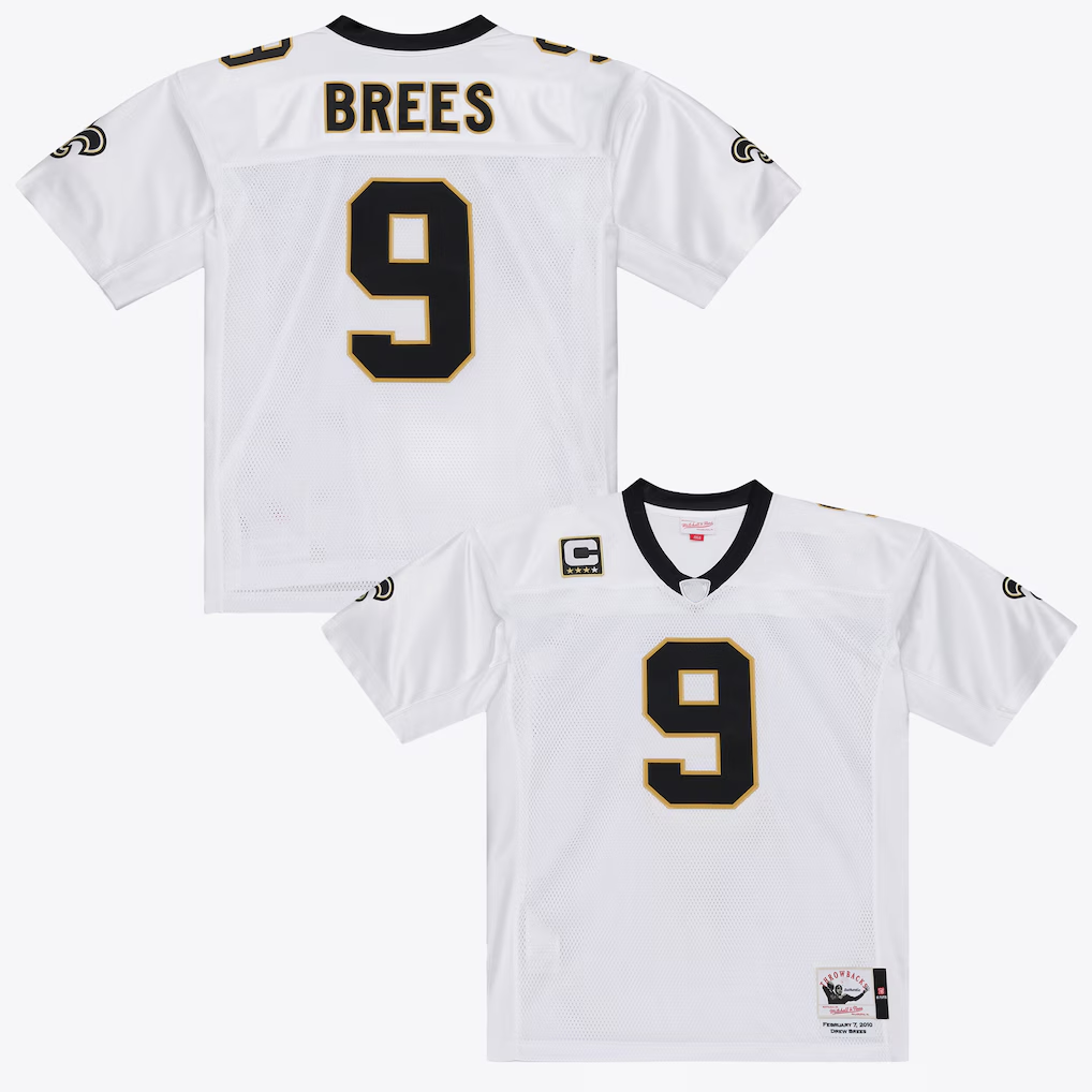 Friene NO.Saints #9 Drew Brees Mitchell & Ness White Super Bowl XLIV Authentic Stitched Jerseys
