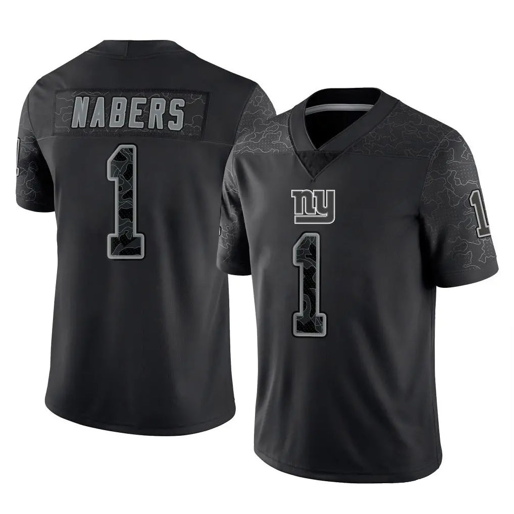 Friene NY.Giants #1 Malik Nabers Player Black Limited Reflective Home Game Stitched Jerseys