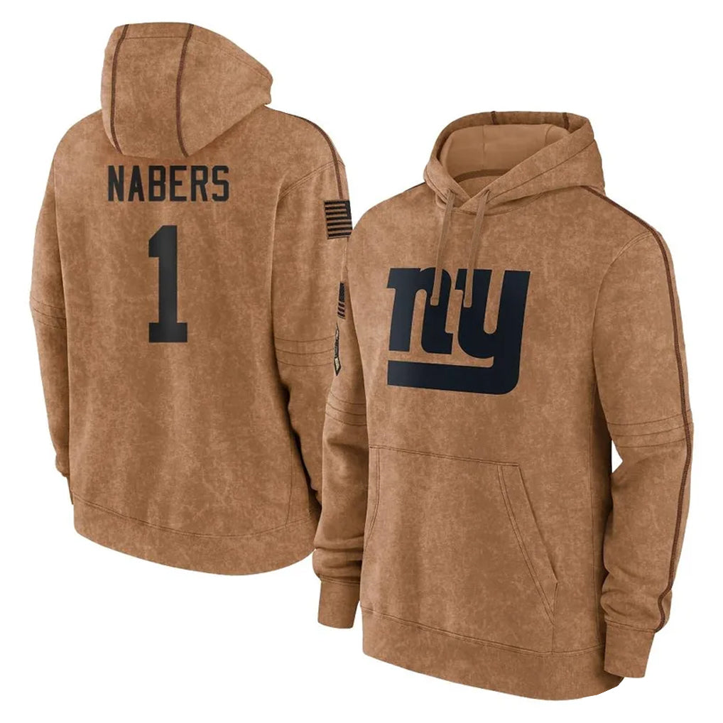 Friene NY.Giants #1 Malik Nabers Player Brown Salute to Service Pullover Hoodies Limited Game Stitched Jerseys