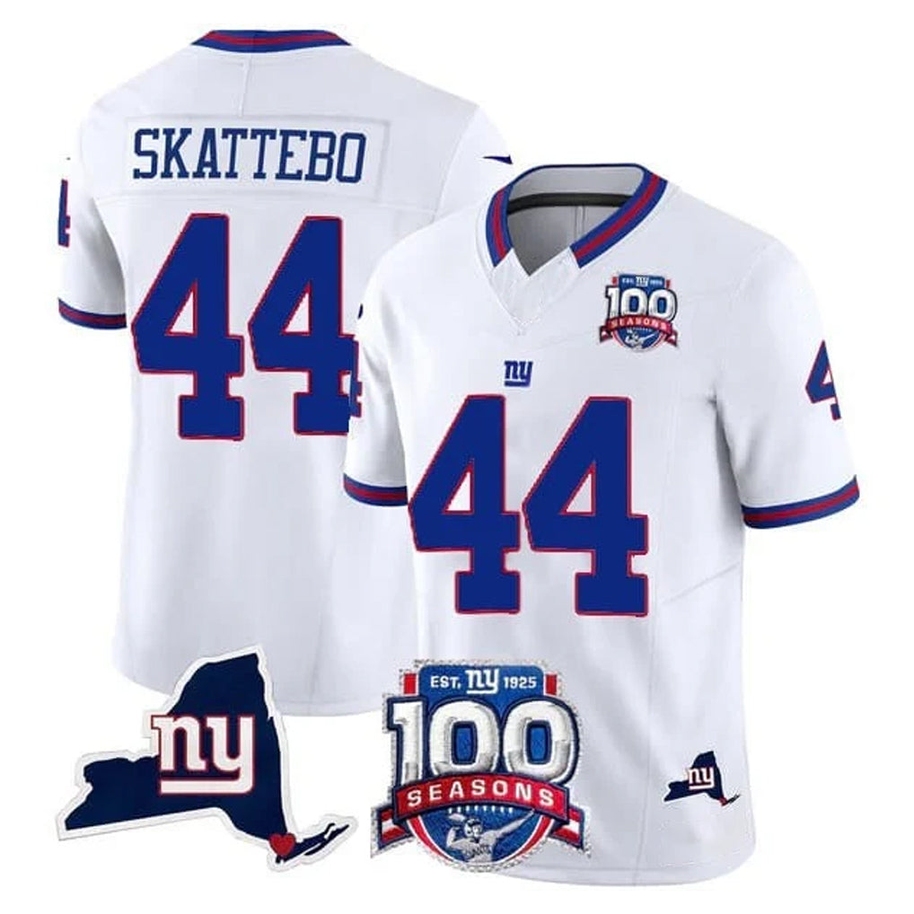 Friene NY.Giants #44 Cam Skattebo Player White 100th Season & State Patch Vapor Limited Home Game Stitched Jerseys