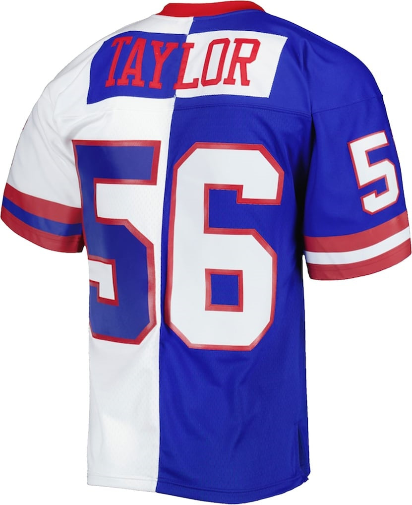 Friene NY.Giants #56 Lawrence Taylor Mitchell & Ness Royal-White Split Legacy Replica Stitched Jerseys